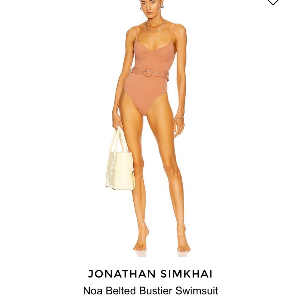 NWT Jonathan Simkhai Noa belted bustier swimsuit, XS in “Teak”